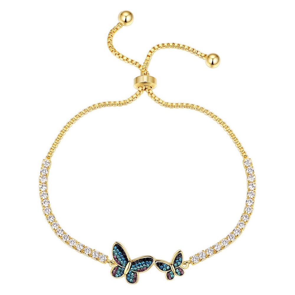 14k Gold Plated Blue Mommy Me Butterfly Bracelet GIFT BOX Anniversary Adjustable